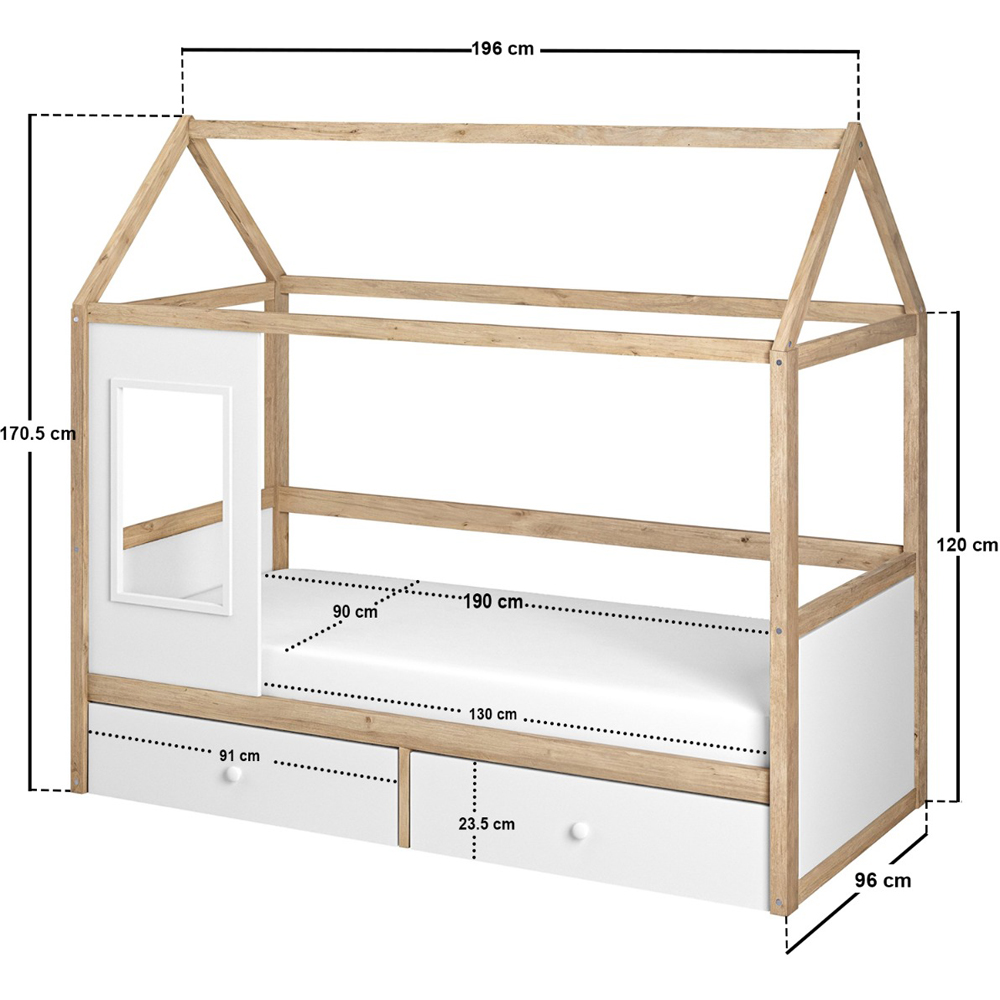 Flair Ted White Wooden Play House Bed Frame with Storage Image 7