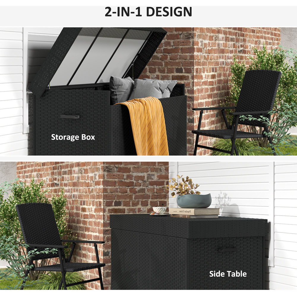 Outsunny Black Rattan Garden Storage Box with Gas Lift Lid and Wheels 627L Image 8