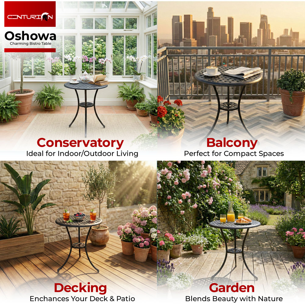 Centurion Supports OSHOWA Black Aluminium Garden Patio Bistro Table Image 5