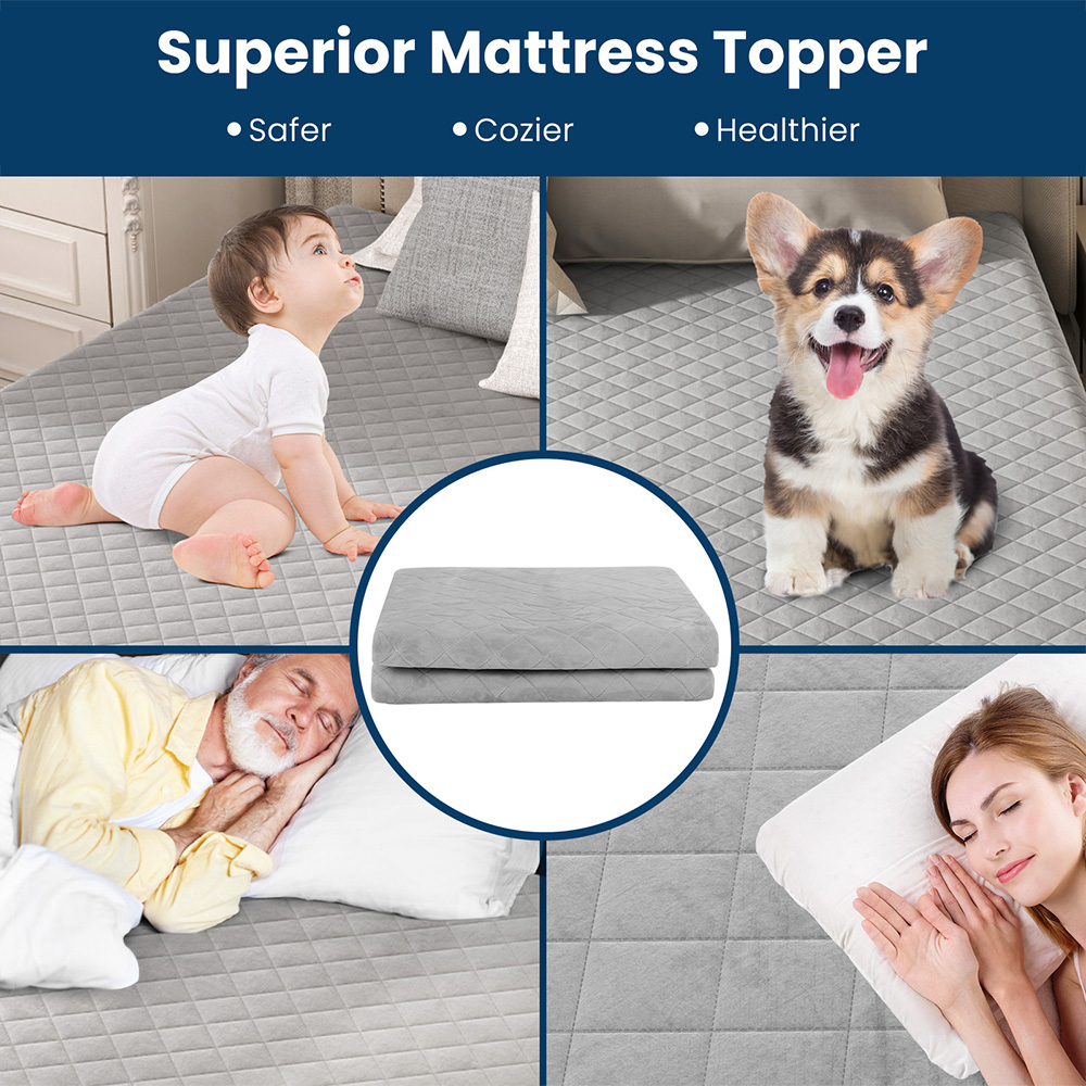 Costway Queen Size Grey Luxury Super Soft Velvet Mattress Protector Image 5