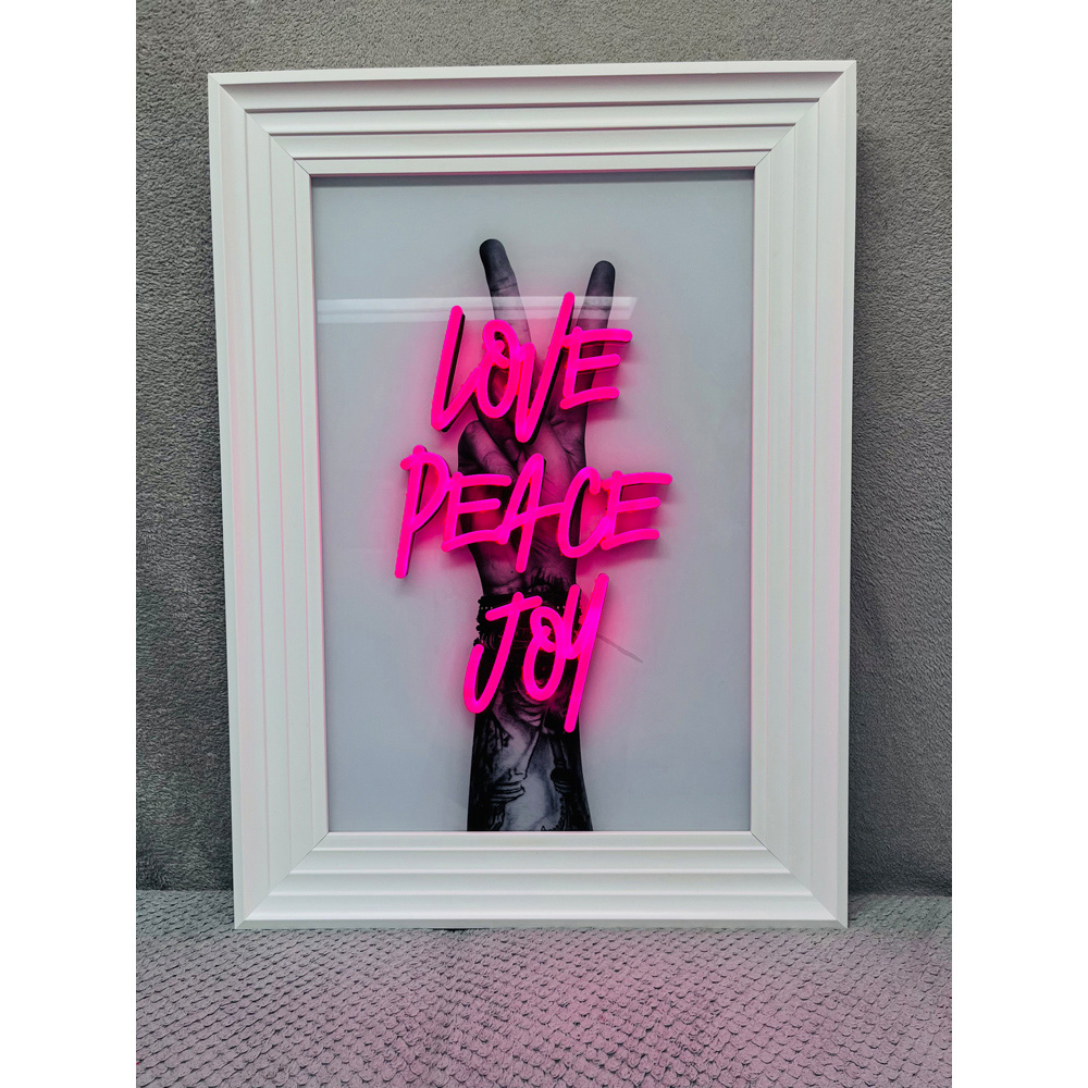 Splashbax Love Peace Joy White Premium Gallery Frame LED Neon Wall Art Image 2