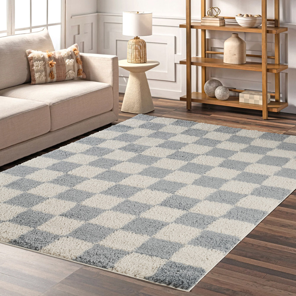 Desire Rugs Chester Duck Egg Blue Shaggy Checkered Rug 60 x 220cm Image 7