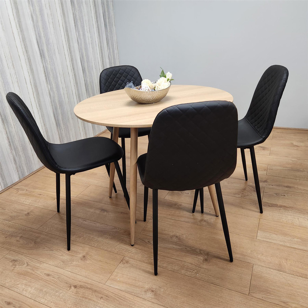 Portland Wood and Leather 4 Seater Dining Set Black and Beige Image 3