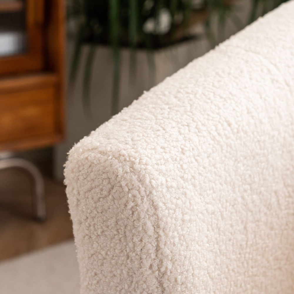 Home Source Cream Boucle Fabric Tub Chair with Wooden Legs Image 4