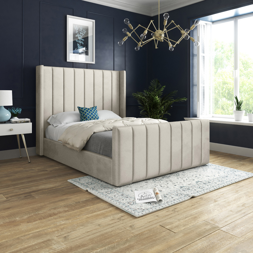 Romano King Size Silver Soft Velvet Upholstered Bed Frame with Straight Winged Headboard Image 5