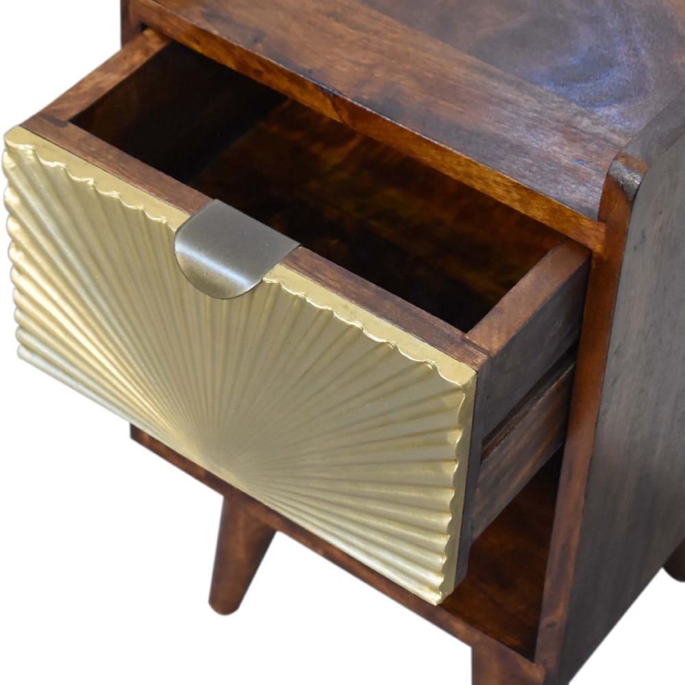 Artisan Furniture Mini Manila Brown and Golden Single Drawer Single Shelf Solid Wood Bedside Table Image 6