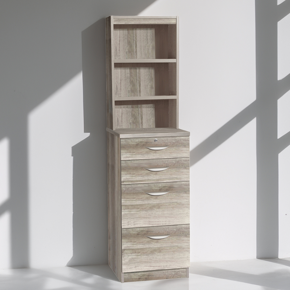 R White Cabinets 4 Drawer 3 Shelf Grey Filing Cabinet with Hutch Image 1