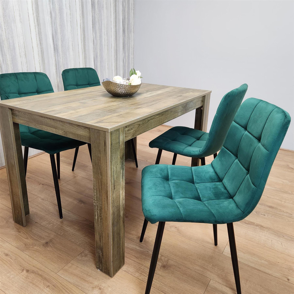 Portland 4 Seater Dining Set Rustic Effect and Green Velvet Image 4