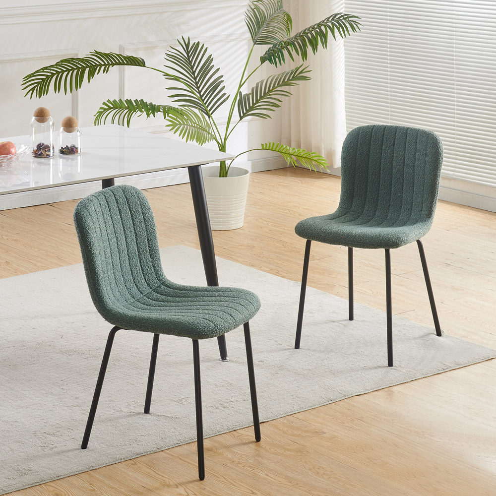Bella Set of 2 Green Teddy Faux Fur Stitched Design Dining Chairs Image 6