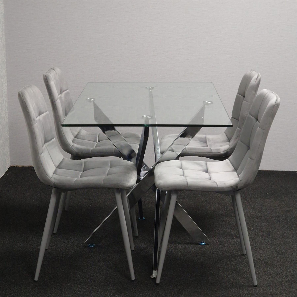 Kosy Koala 4 Seater Glass Rectangle Dining Set Grey Velvet Image 3