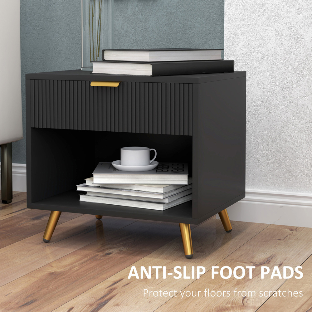 Portland Single Drawer Single Shelf Black Bedside Table Image 7