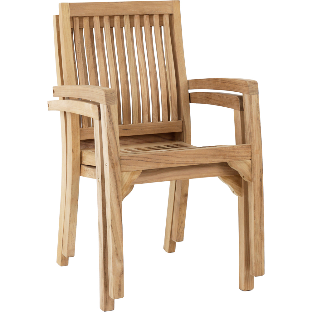 Charles Bentley Set of 2 Teak Wood Slatted Stacking Garden Dining Chair Image 3