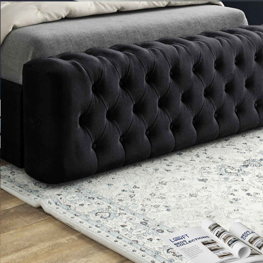 Marino Black Super King Size Velvet Upholstered Bed Frame with Mirrored Headboard Image 4