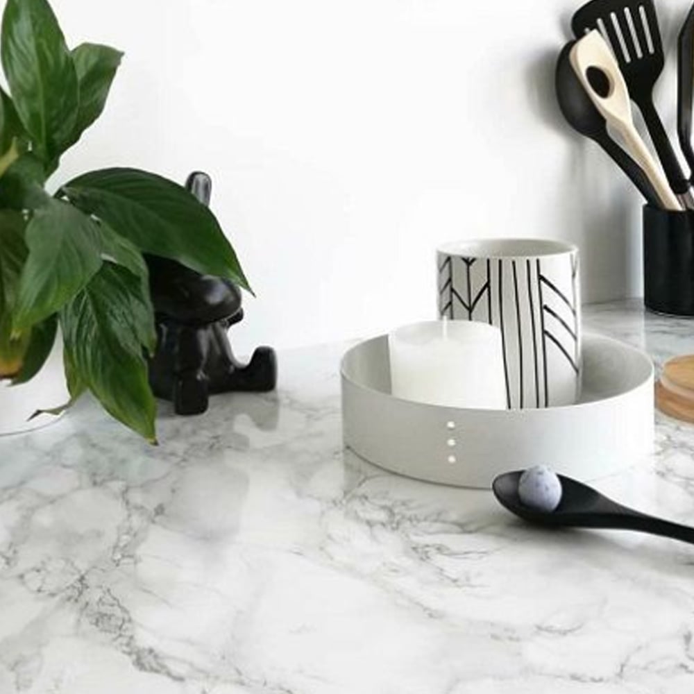 Living and Home Marble Effect White Rectangle Self Adhesive Wallpaper Image 7