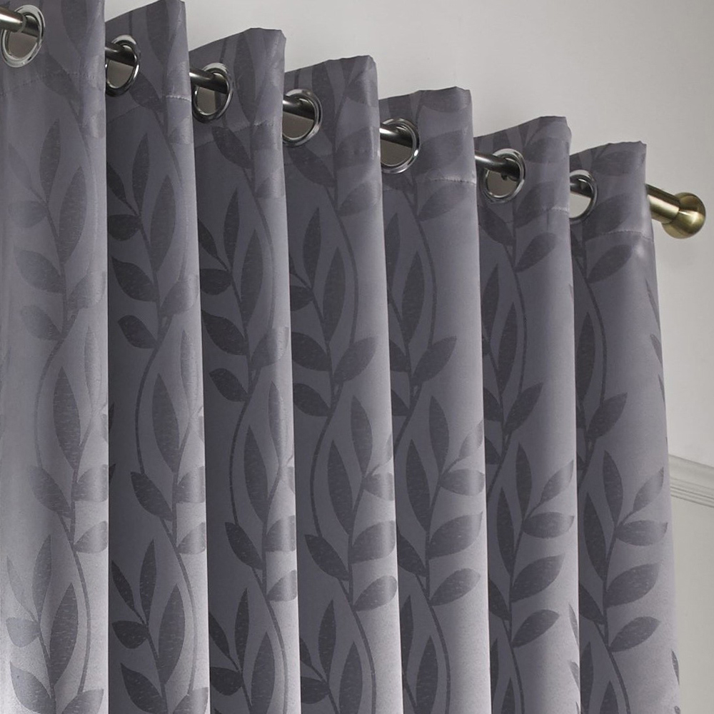 Alan Symonds Dupion Green Leaf Jacquard Ring Top Eyelet Curtains 168 x 183cm Image 2
