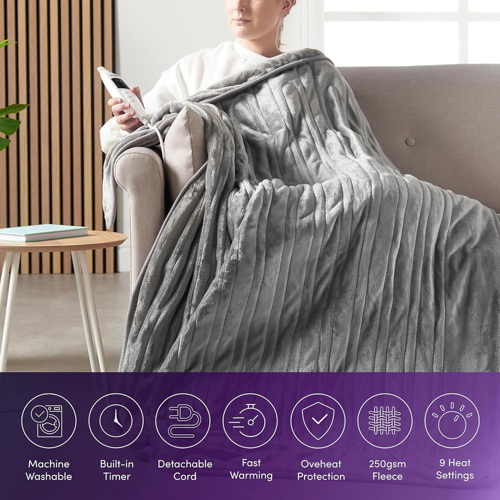 Emperial Grey Electric Heated Throw Blanket Image 8