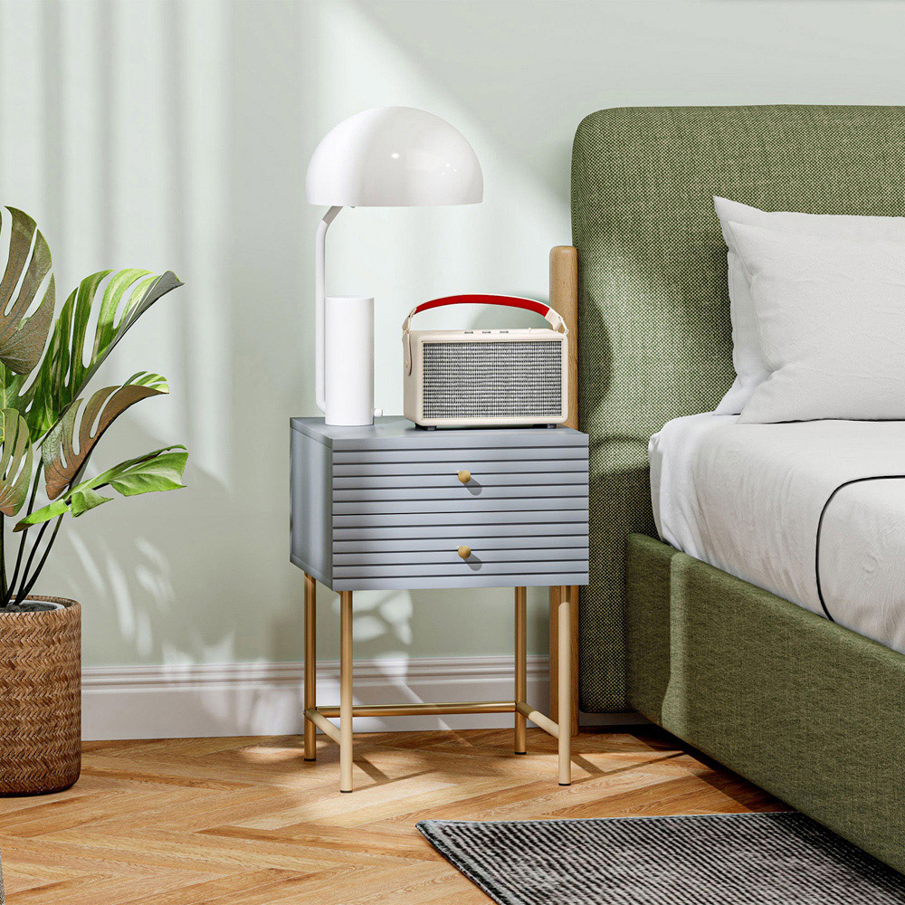 Portland 2 Drawer Grey Bedside Table Set of 2 Image 4