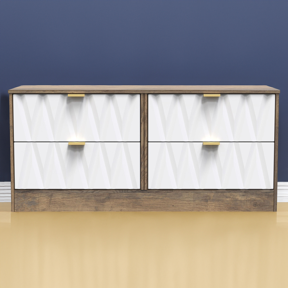 Crowndale Las Vegas 4 Drawer Matt White and Vintage Oak Chest of Drawers Ready Assembled Image 1