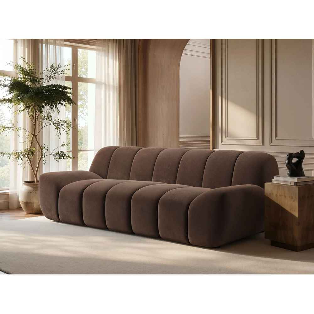 SOLACE+CO Macy Brown Velvet Large 3 Seater Sofa Image 5