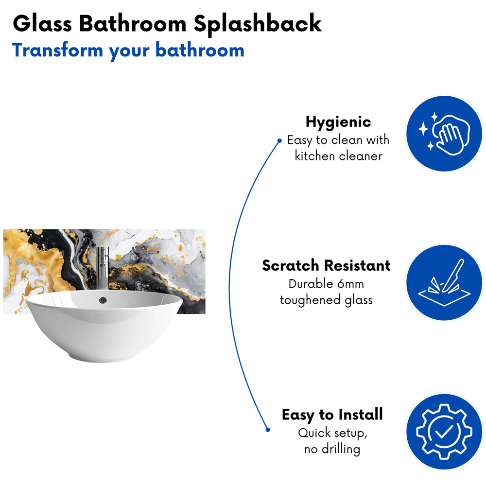 Warren Reed Designer Gold White and Black Marble Effect Bathroom Splashback 25 x 60cm Image 4