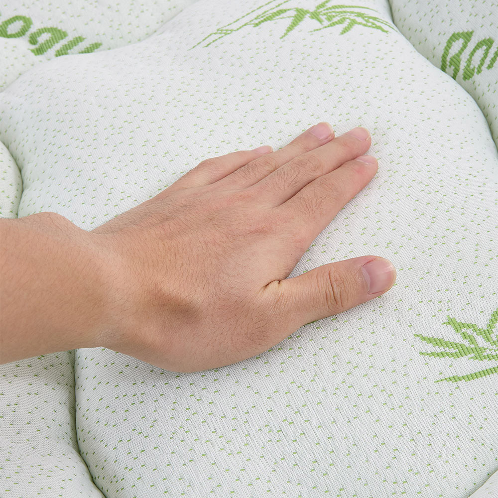 Living and Home King Size White and Green Bamboo Leaf Quilted Mattress Topper Image 6