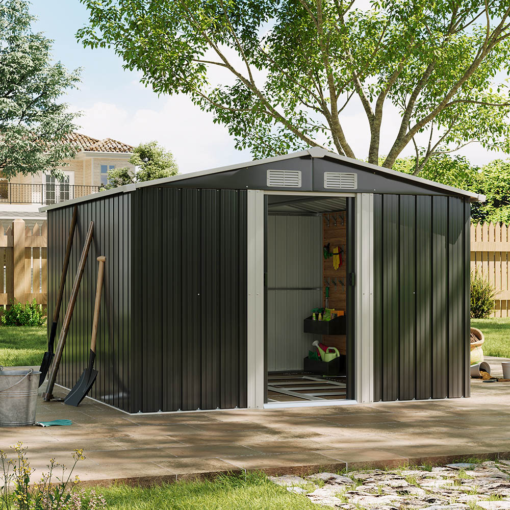 Living and Home 8.1 x 8.1ft Black Dual Sloped Roof Ventilated Metal Tool Storage Shed Image 5