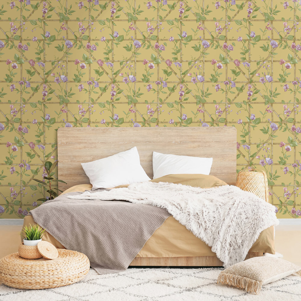 Holden Decor Trailing Floral Trellis Ochre Wallpaper Image 3