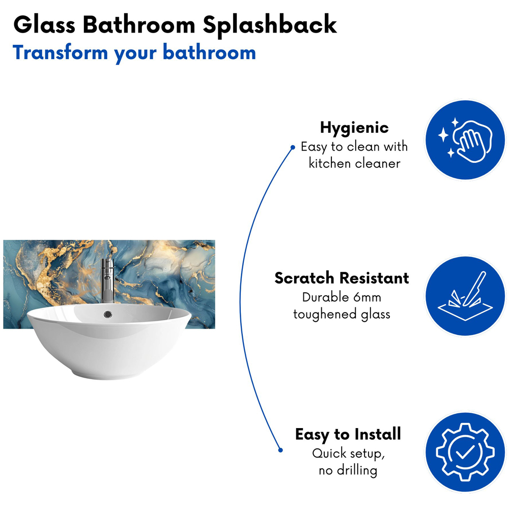 Warren Reed Designer Azure and Gold Marble Effect Bathroom Splashback 25 x 60cm Image 4