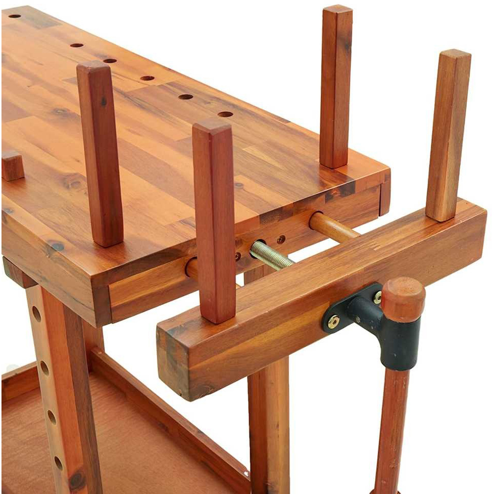 Wallplus Solid Wood Acacia Workbench with Vices Stopper Pieces and Wooden Rods Image 7