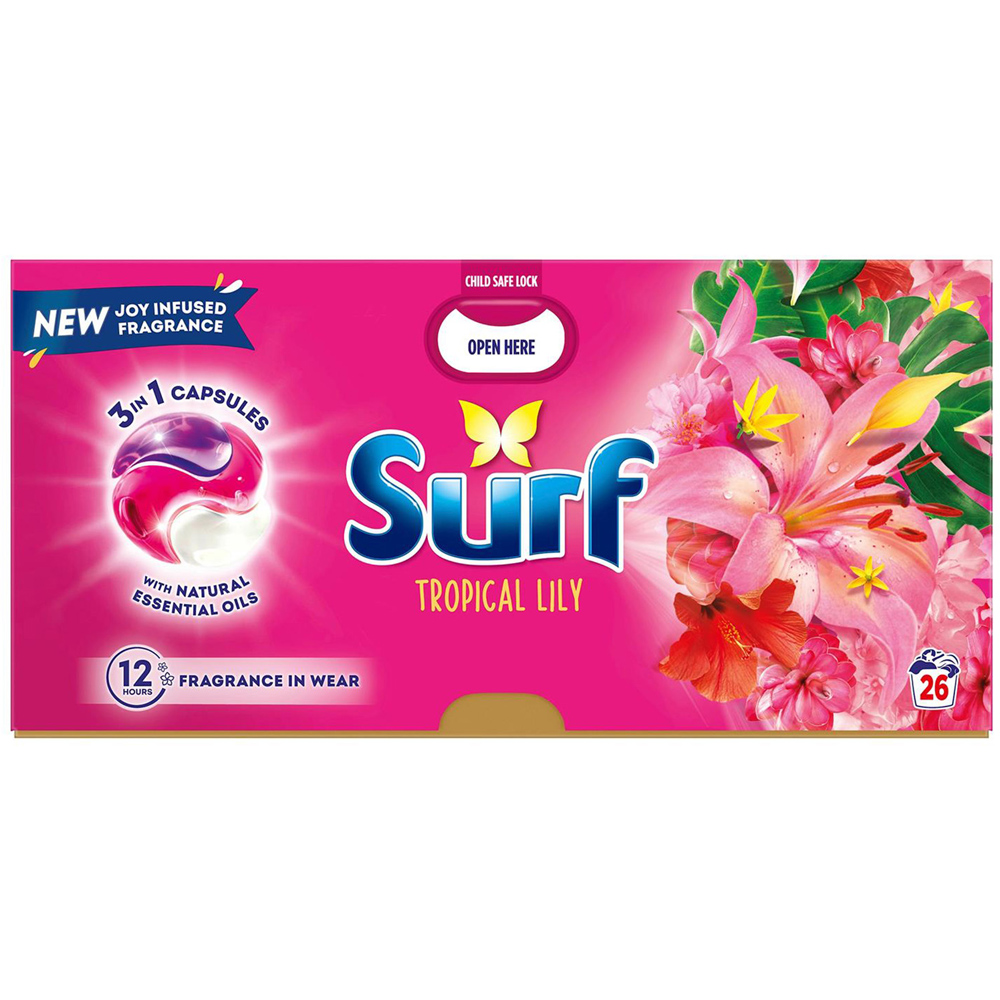 Surf 3 in 1 Tropical Lily Washing Capsules 26 Washes 4 Pack Image 2