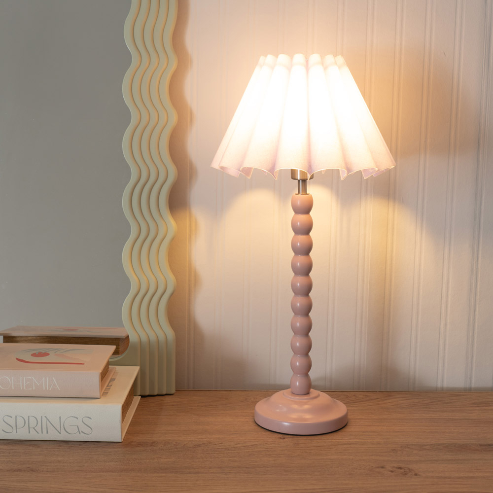 ValueLights Bobbins Lilac Scallop Tapered Shade Painted Rose LED Table Lamp Image 2