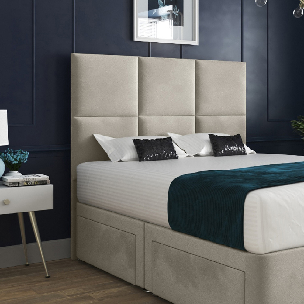 Caprio Silver Super King Size Upholstered Divan Bed Frame with Floorstanding Cube Headboard Image 3