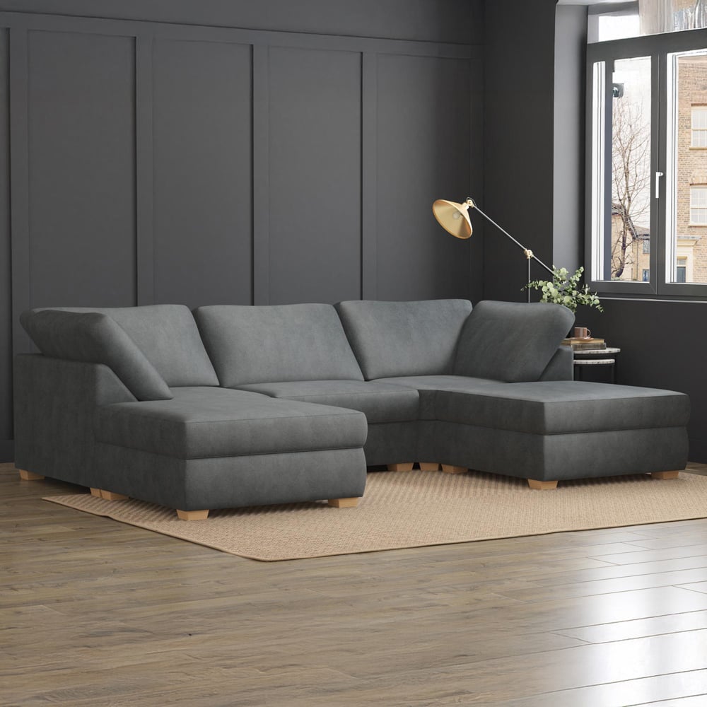 Nestle 5 Seater Steel Plush Velvet Fixed Back U-Shape Sofa Image 6