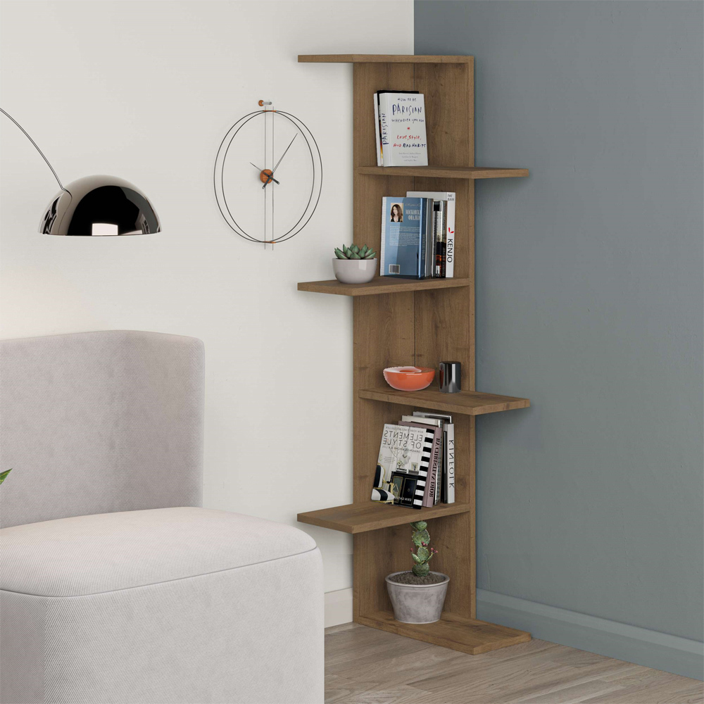 Decortie Saso Medium Dark Oak Corner Bookcase Image 5