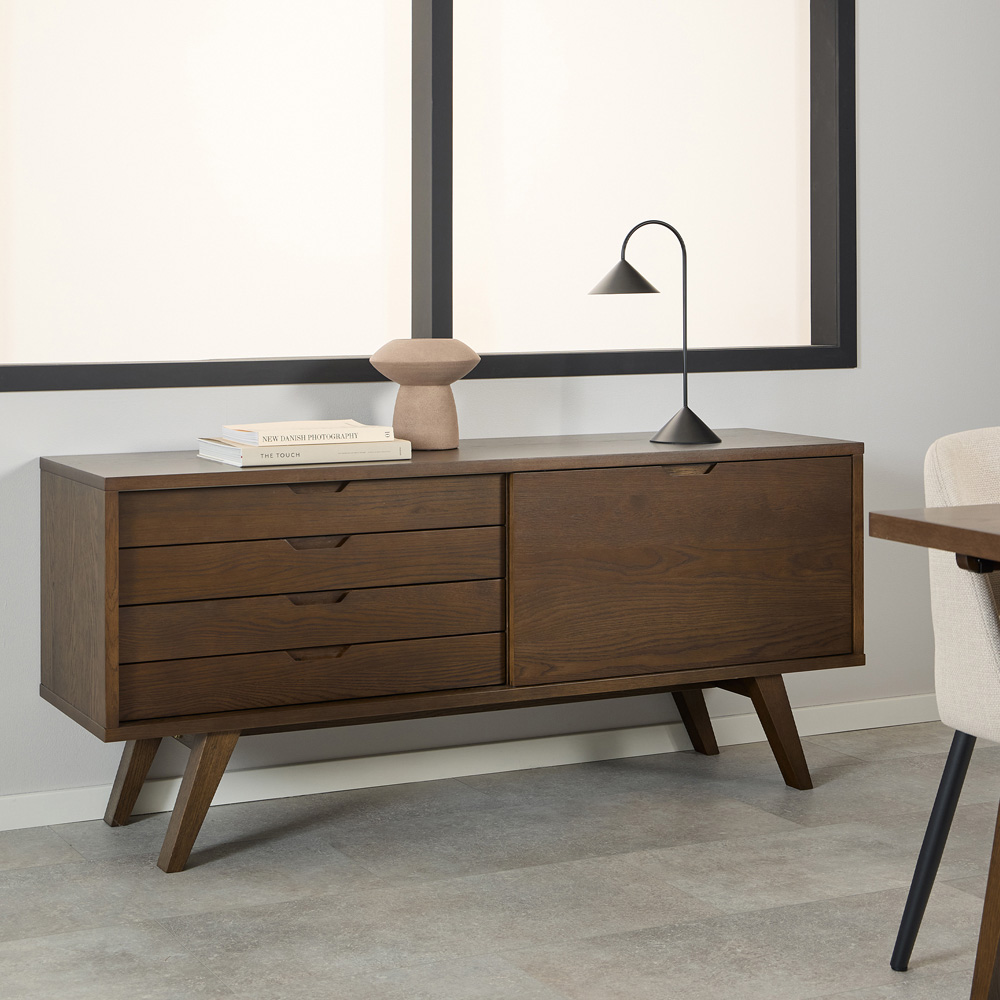 Florence A Line 4 Drawer Smoked Oak Sideboard with Sliding Door Image 7