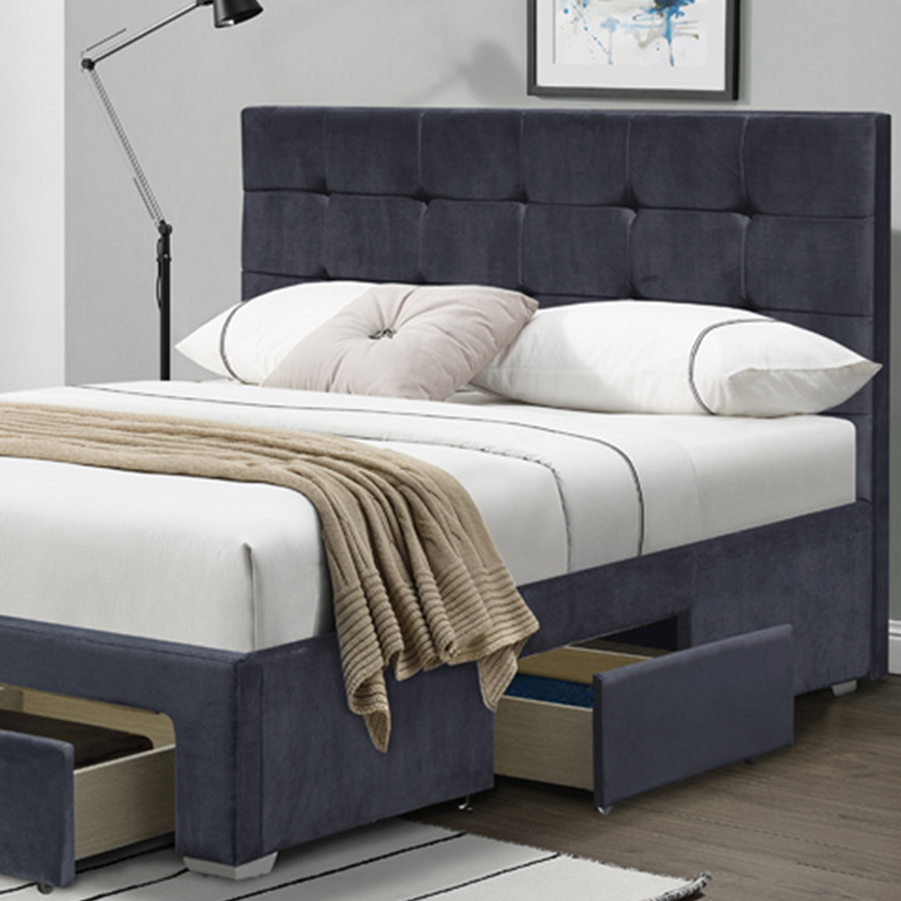 Brooklyn Double Grey Plush Velvet Upholstered Bed Frame Image 2