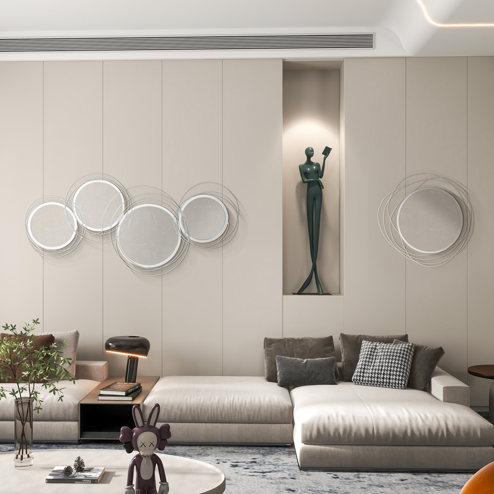 Portland Silver Metal Round Wall Mirror 65 x 65cm Image 4