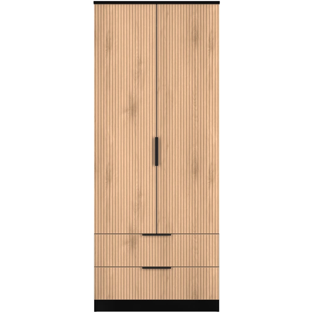 Crowndale Java 2 Door 2 Drawer Slatt Effect and Black Wardrobe Image 2