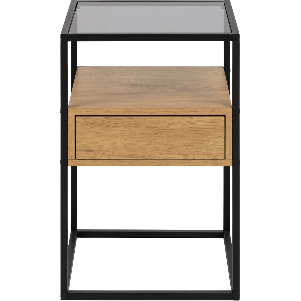Florence Randolf Single Drawer Single Shelf Black and Oak Smoked Glass Bedside Table Image 3