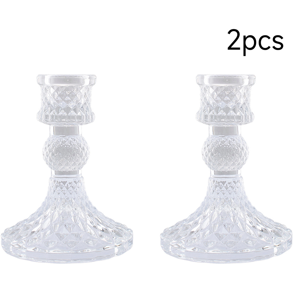 Living and Home Clear Glass Candlestick Holder Set of 2 Image 3