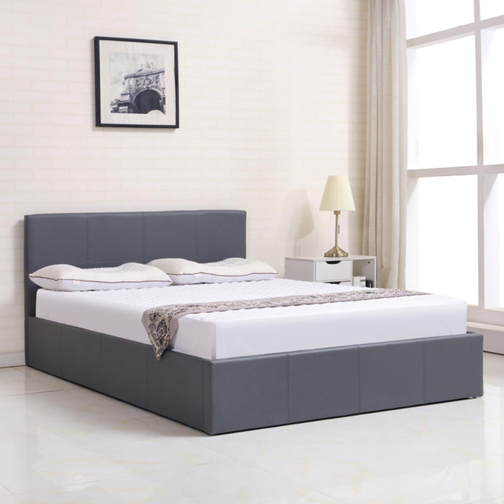Portland Small Double Grey Leather Ottoman Bed with Mattress Image 5