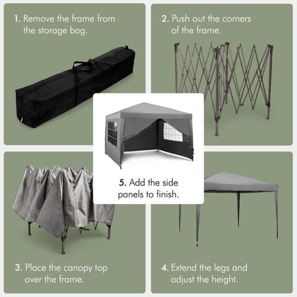 VonHaus 3 x 3m Slate Grey Pop-up Gazebo with Removable Side Panel Image 5