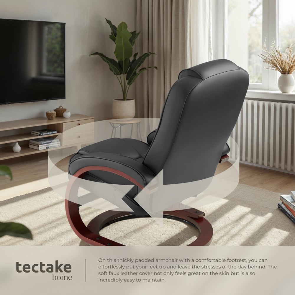 tectake William Black Swivel Armchair with Stool Image 4