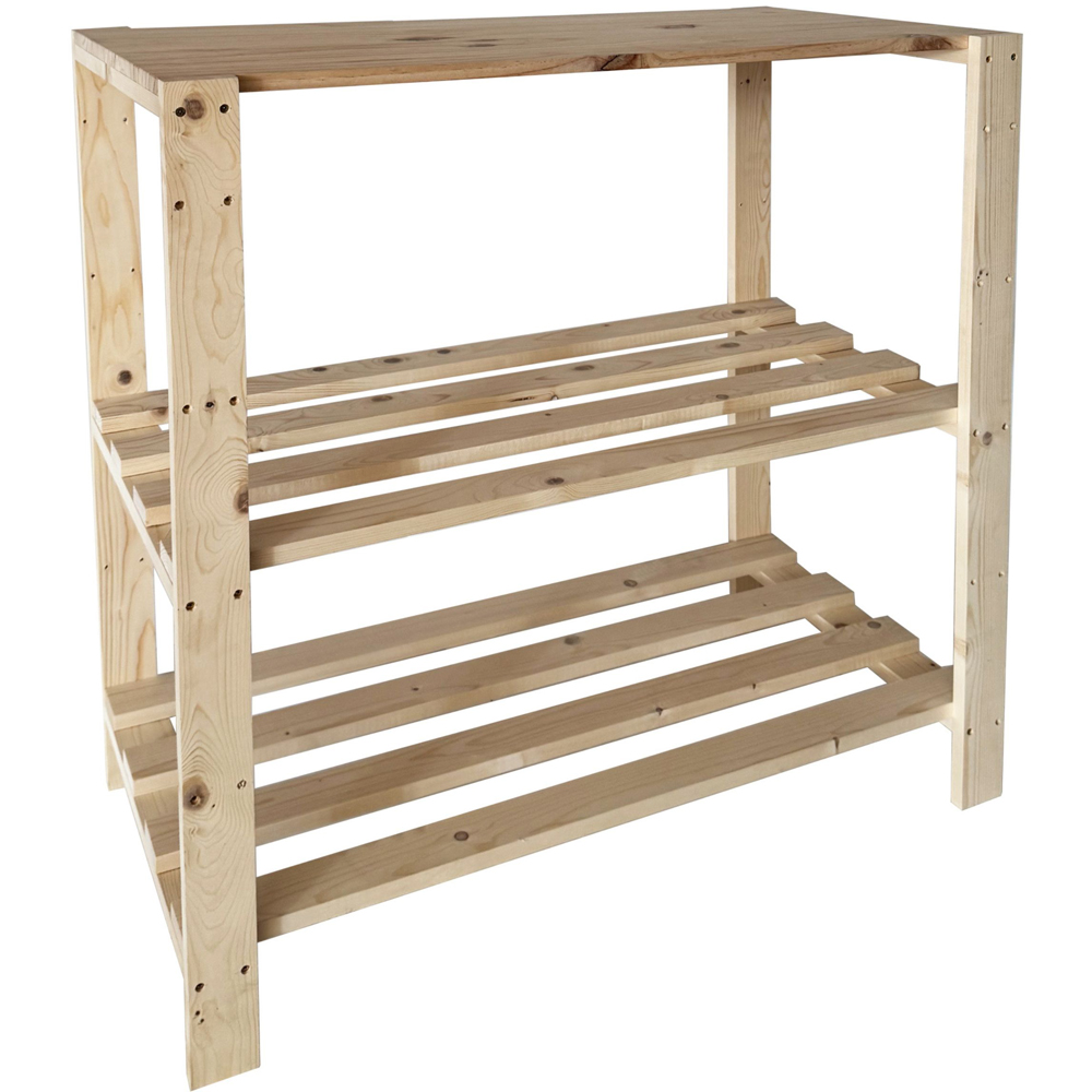 Core Products 3 Shelf Pre-Sanded Finish Solid Work Top Pine Slatted Heavy Duty Storage Unit Image 4
