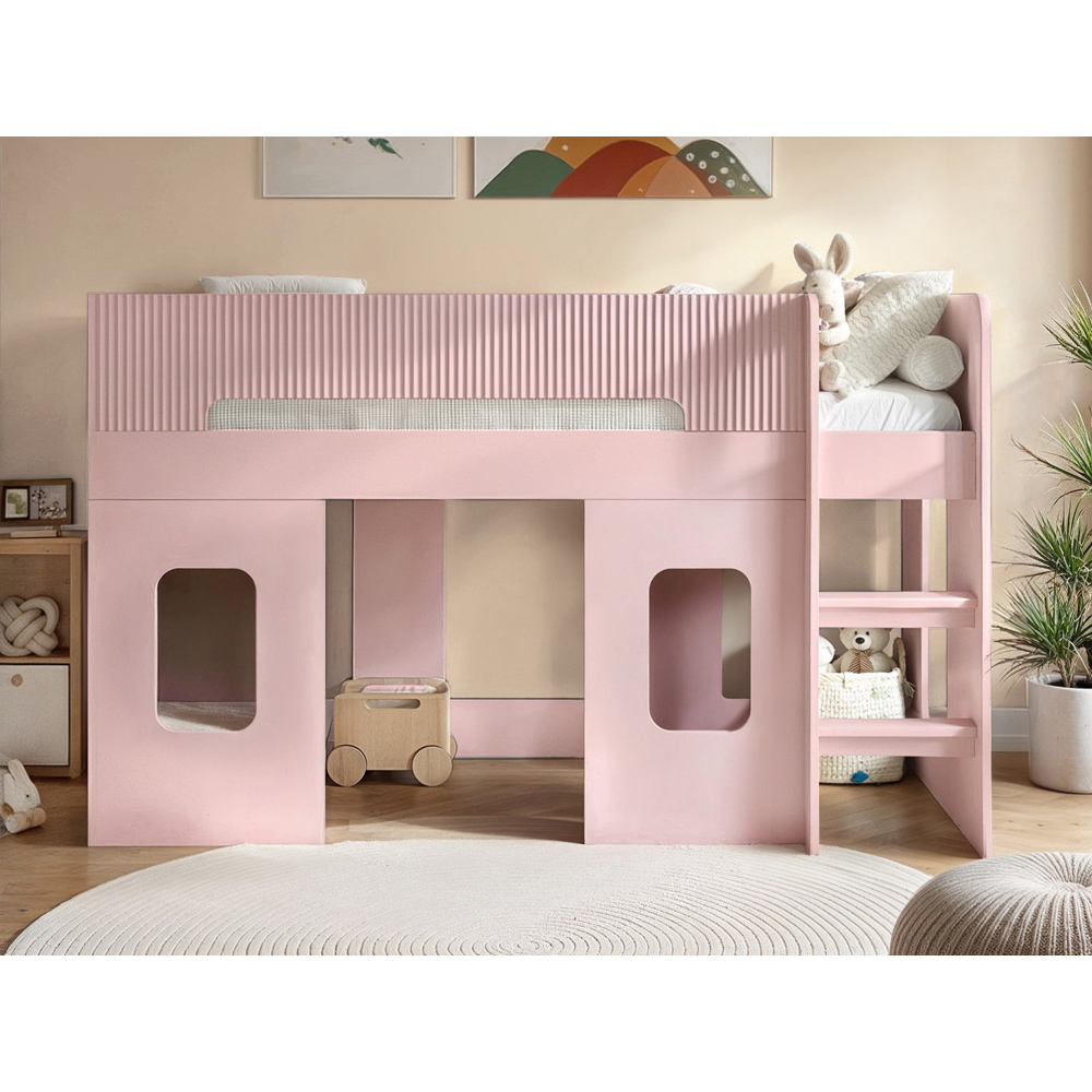 Flair Lino Pink Playhouse Mid Sleeper Bed with Wide-Step Ladder Image 5