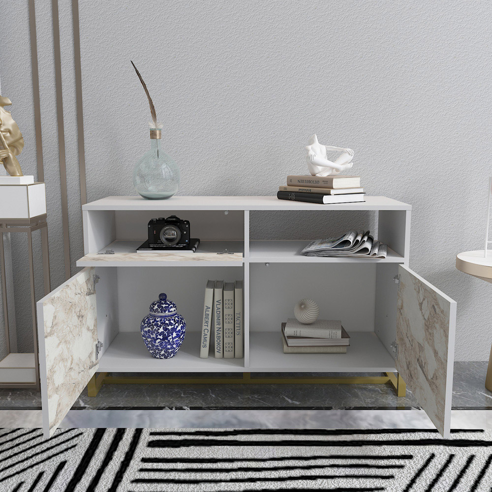 Decorotika Utopie 3 Door Singe Shelf White and White Marble Effect Modern Storage Cabinet Image 5