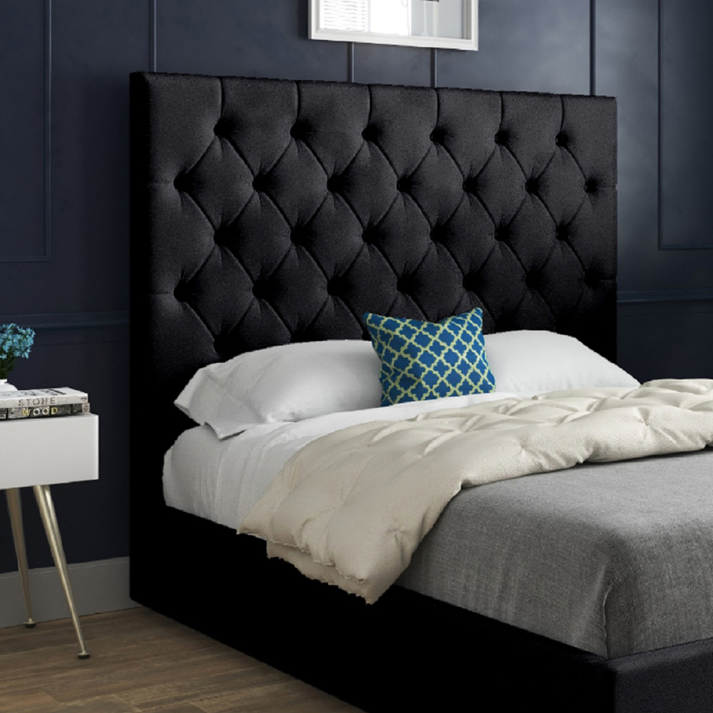 Alma Black Super King Size Velvet Upholstered Bed Frame with Chesterfield Headboard Image 3