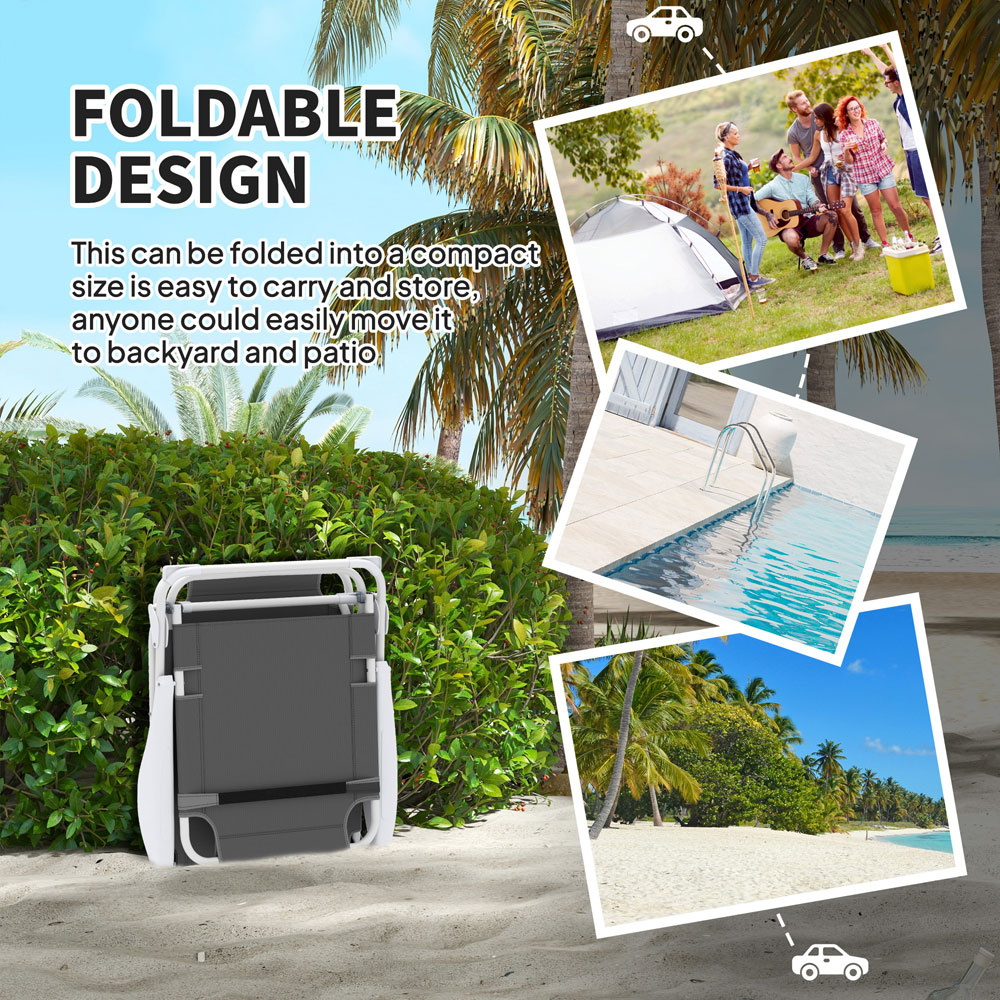 Outsunny Charcoal Grey 4 Level Adjustable Folding Sun Lounger with Headrest Image 6