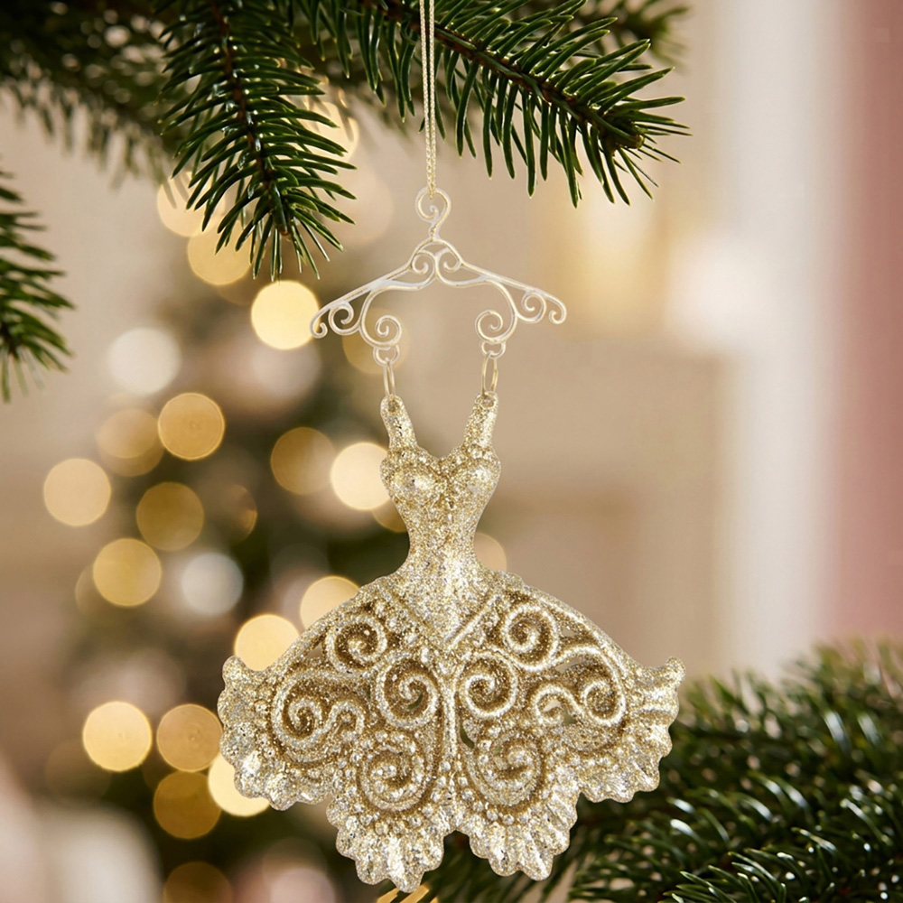 Champagne Glitter Dress Hanging Decoration Image 2