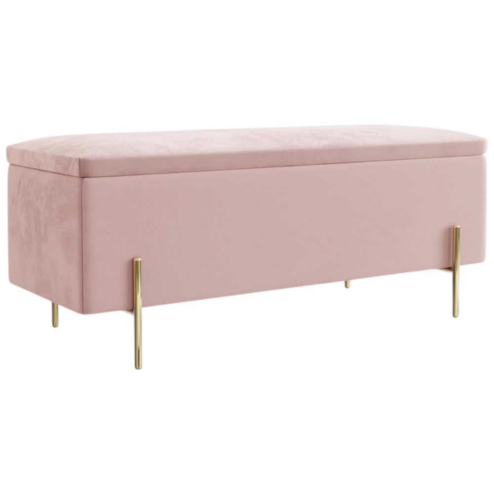 GFW Mystica Blush Pink Velvet Ottoman Storage Bench Image 2